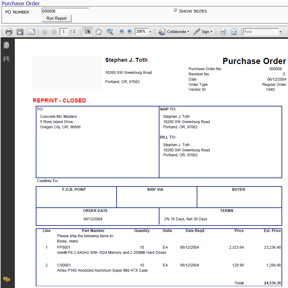 Purchase Order Report